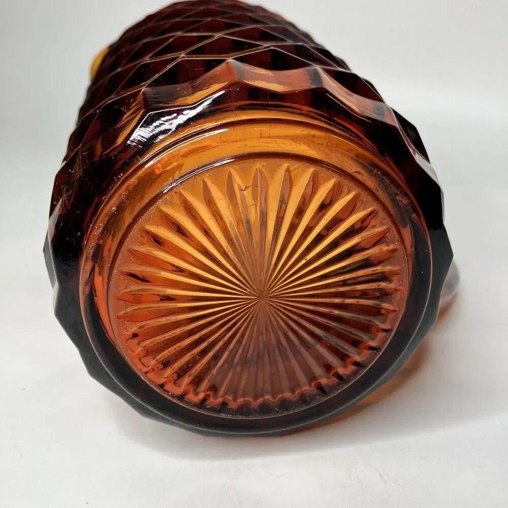 Vtg Indiana Glass Amber Cubist Pitcher 8 1/2